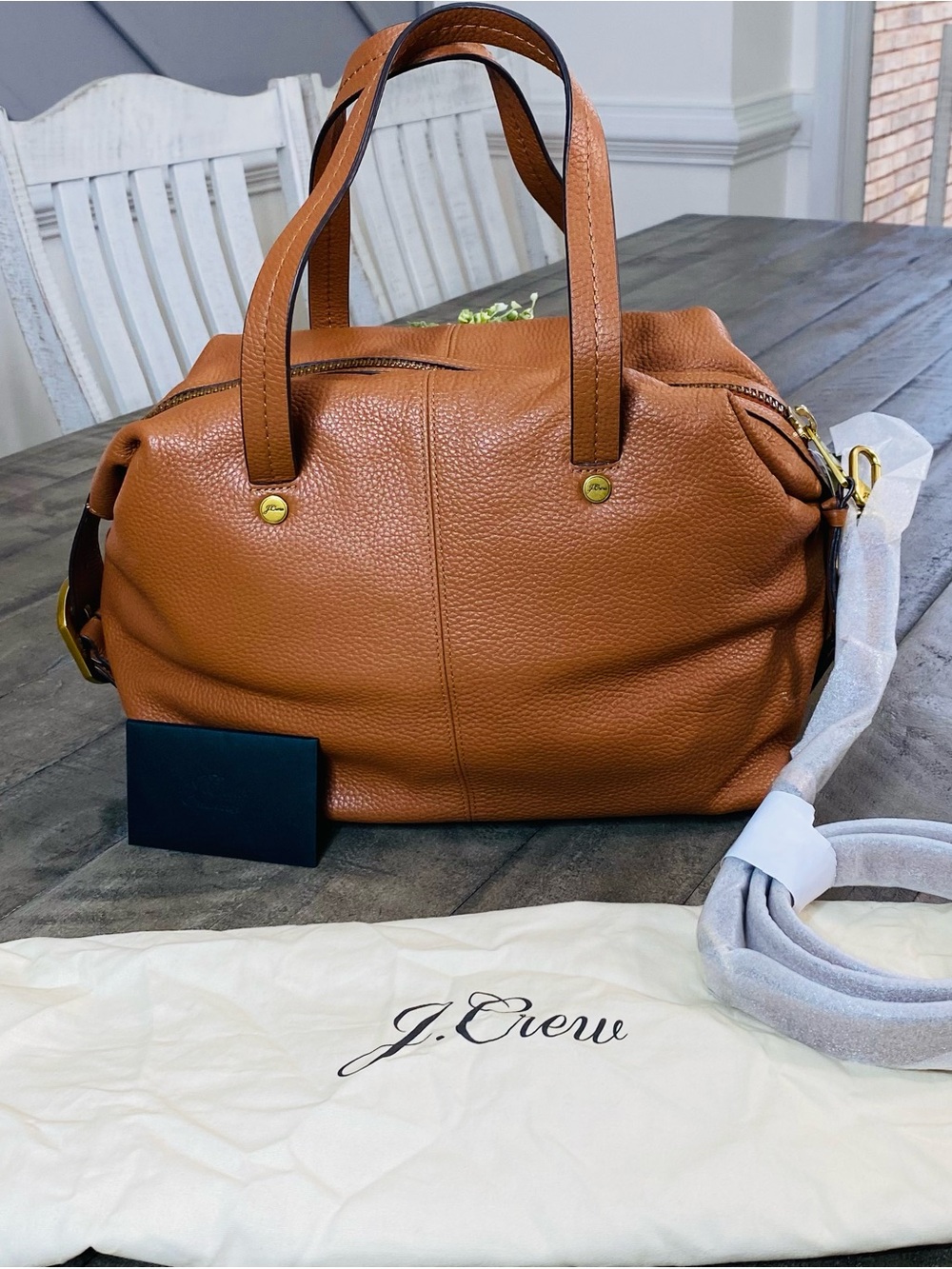 J. Crew Cognac Brown Leather Satchel - Picture 2 of 12